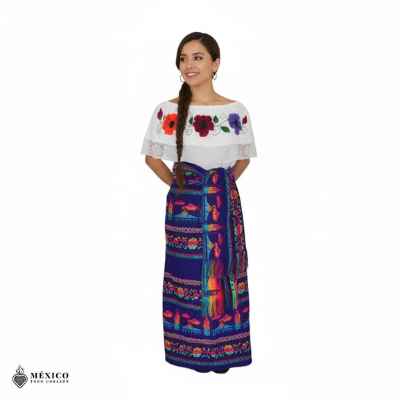 Traditional Mexican Floral Cambaya Dress Set – Handmade Two-Piece Skirt & Blouse - Picture 6 of 7
